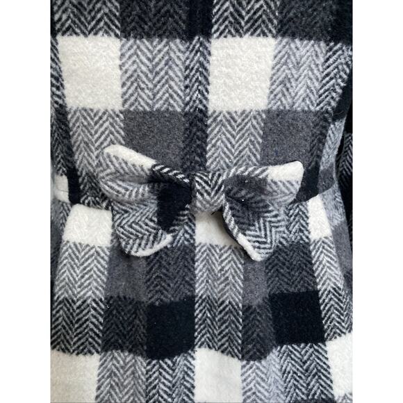 Agnes B Pea Coat Plaid Black White Jacket Puff Sleeve Snap Slip Pockets … - Picture 6 of 7